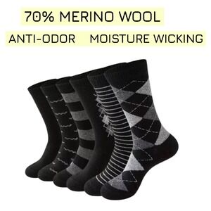 High Quality Merino Wool Thick Dress Socks LARGE Geometric Anti-Odor 6 Pack NICE